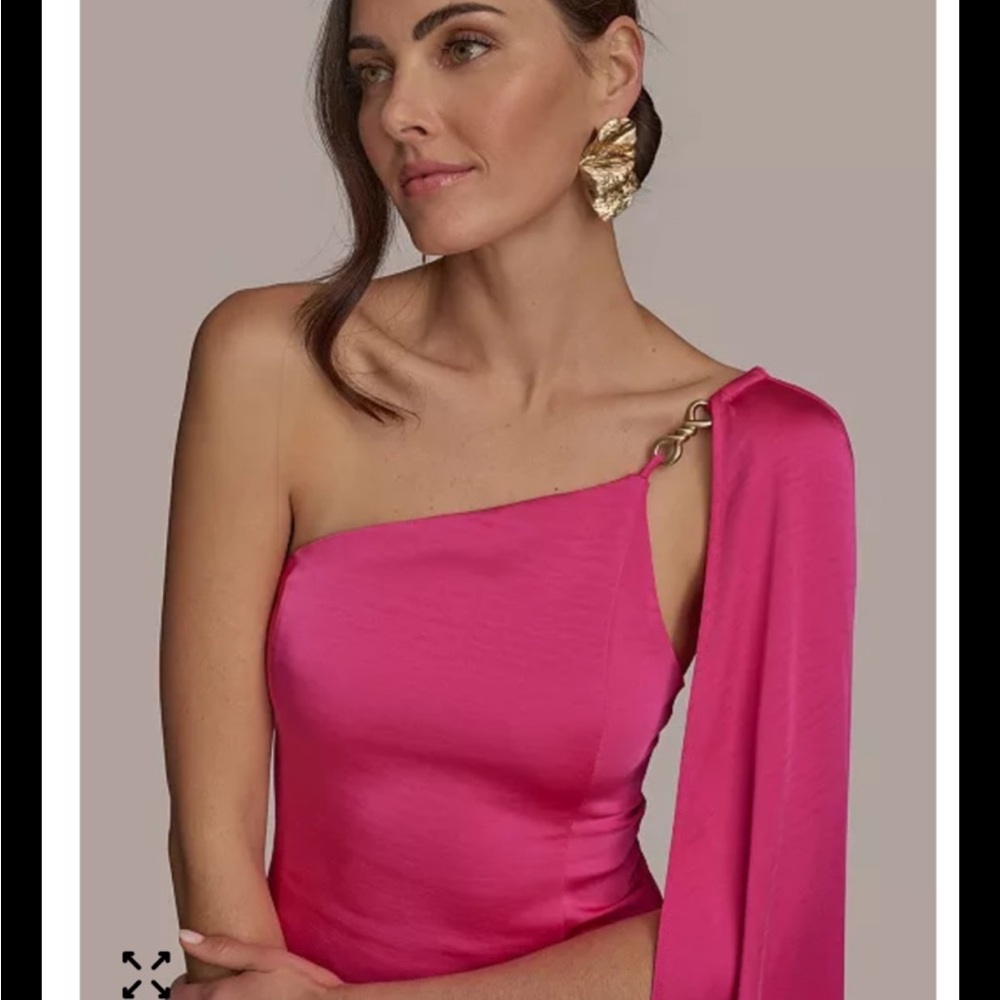Donna Karan OpenBack,Bronze Tone Metal Chain Detail, Stretchy Satin Gown,sz6,new - Picture 3 of 16